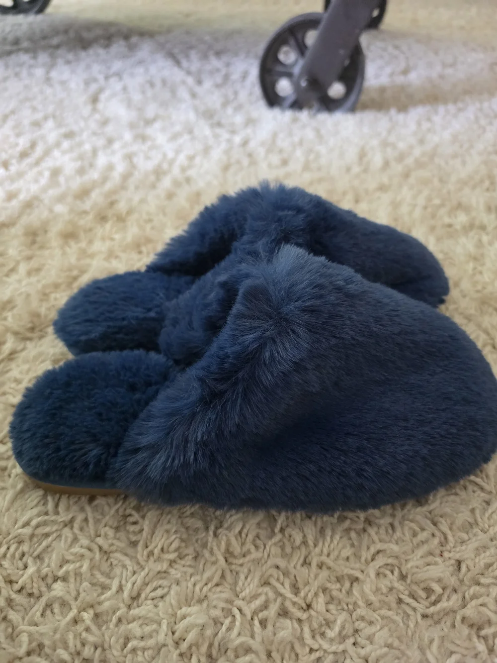 J. Crew Navy Plush Fuzzy Slip-On Slippers